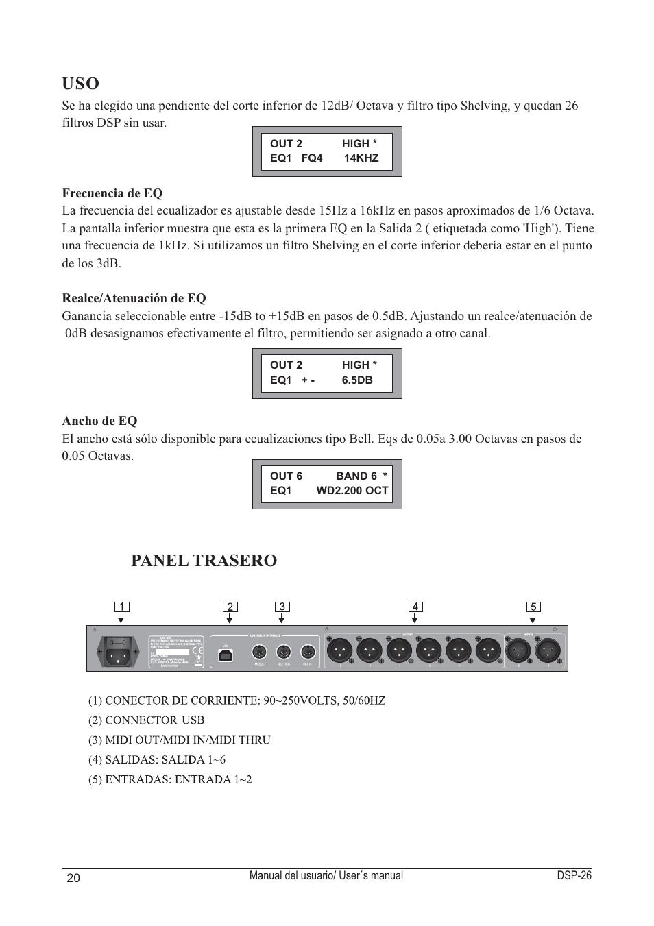 Uso panel trasero | D.A.S. Audio DSP-26 USB User Manual | Page 22 / 44