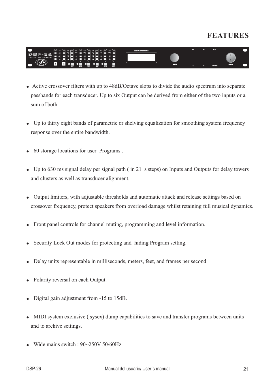 Features | D.A.S. Audio DSP-26 USB User Manual | Page 23 / 44