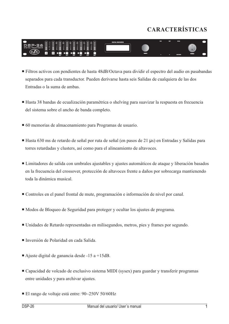 Características | D.A.S. Audio DSP-26 USB User Manual | Page 3 / 44