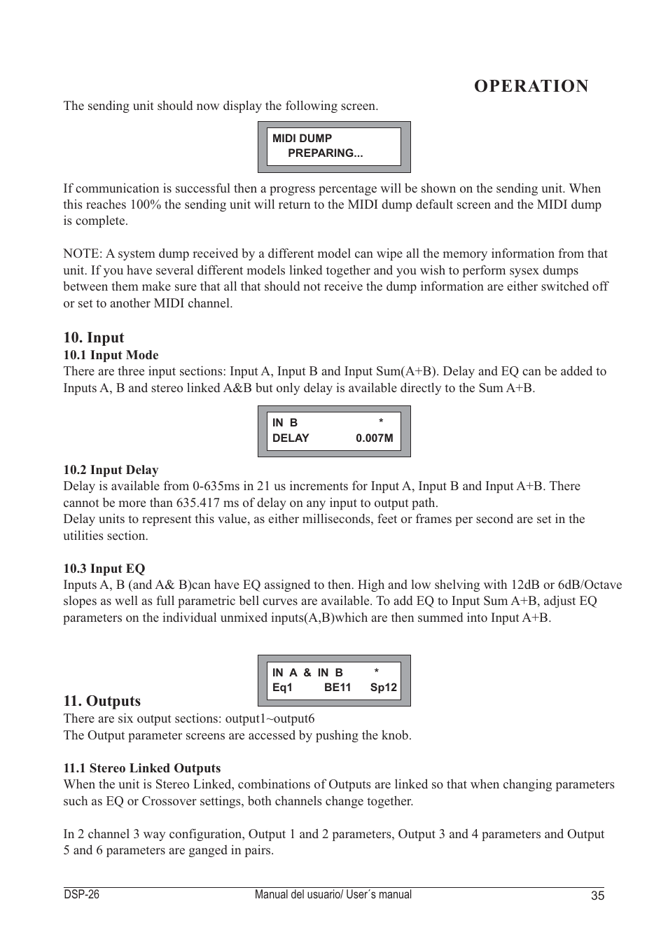 Operation, Input 11. outputs | D.A.S. Audio DSP-26 USB User Manual | Page 37 / 44