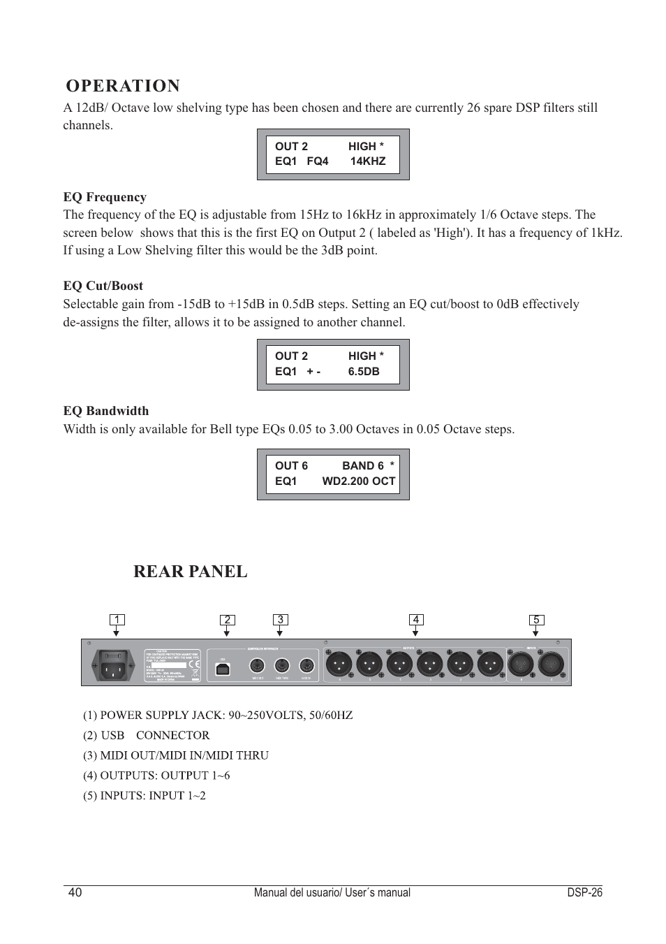 Rear panel operation | D.A.S. Audio DSP-26 USB User Manual | Page 42 / 44