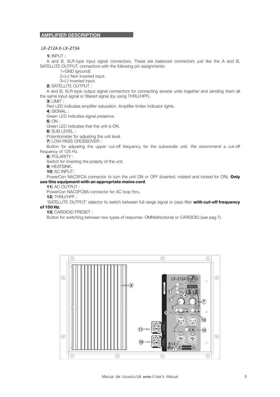 Lx-212a, Manual del usuario / lx series / user’s manual | D.A.S. Audio LX Series User Manual | Page 11 / 30