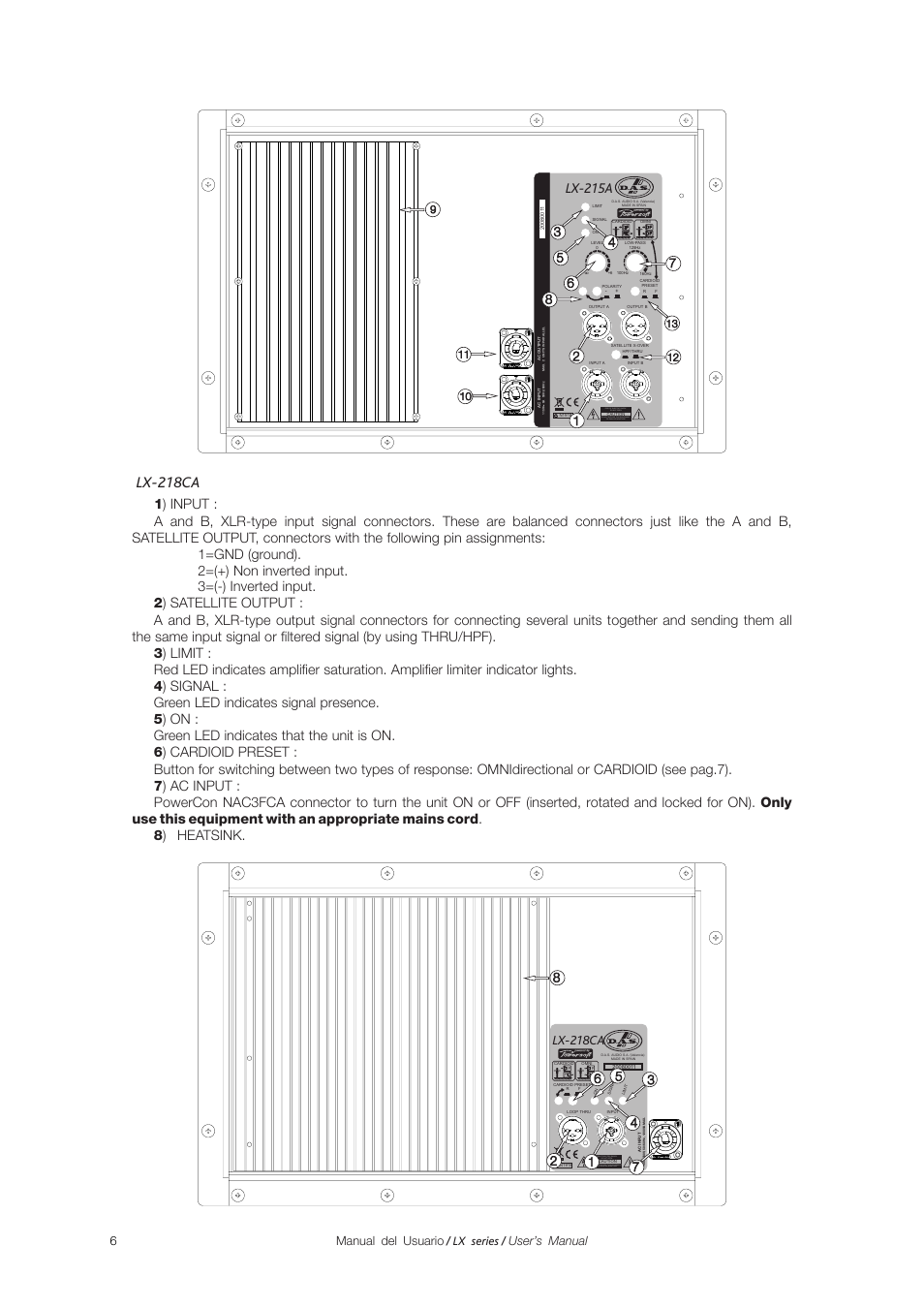 Lx-218ca, Lx-215a, Manual del usuario / lx series / user’s manual | D.A.S. Audio LX Series User Manual | Page 12 / 30