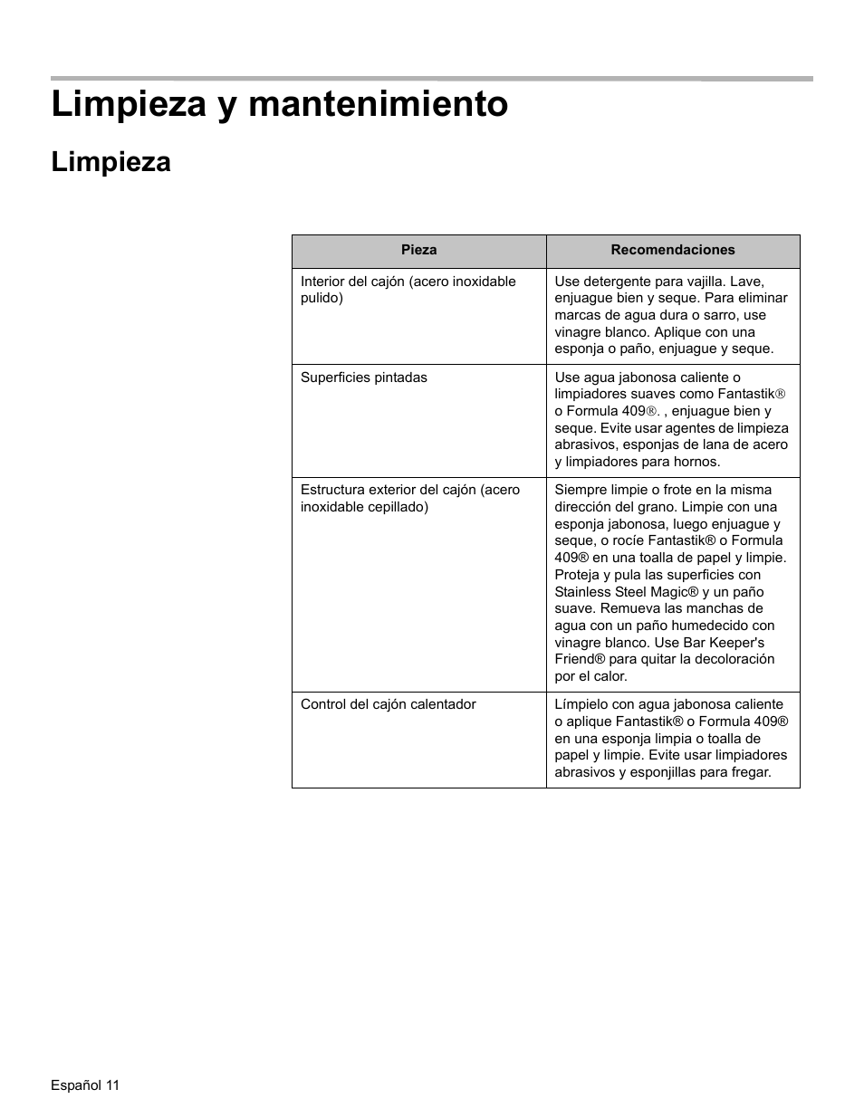 Limpieza y mantenimiento, Limpieza | Bosch HWD27 User Manual | Page 48 / 56