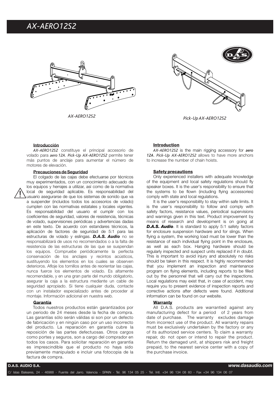 D.A.S. Audio PICK UP AX-AERO12S2 User Manual | 2 pages