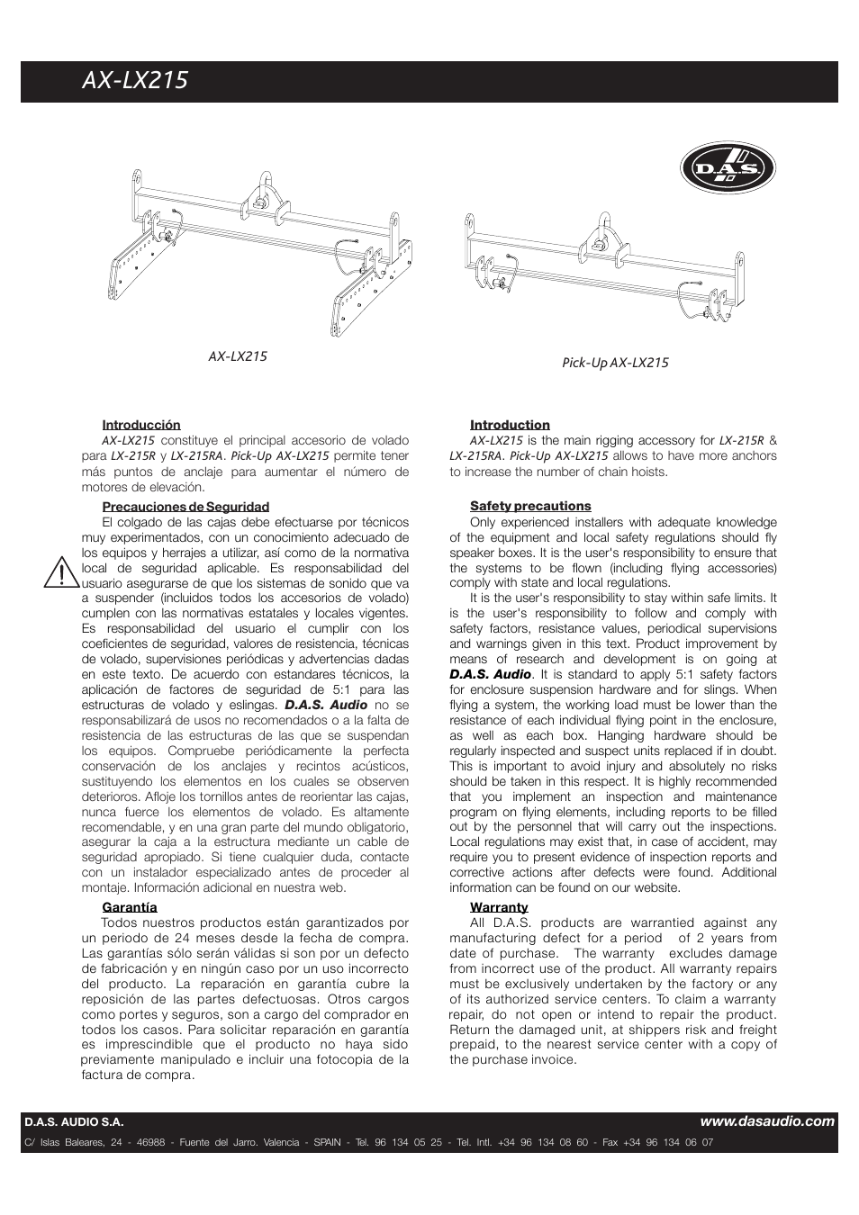 D.A.S. Audio PICK UP AX-LX215 User Manual | 2 pages
