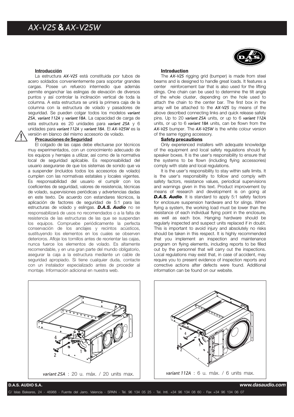 D.A.S. Audio AX-V25 User Manual | 2 pages