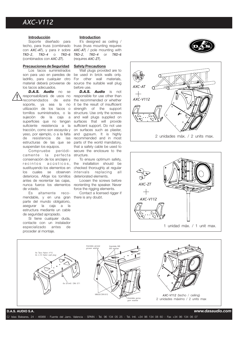 D.A.S. Audio AXC-V112 User Manual | 2 pages