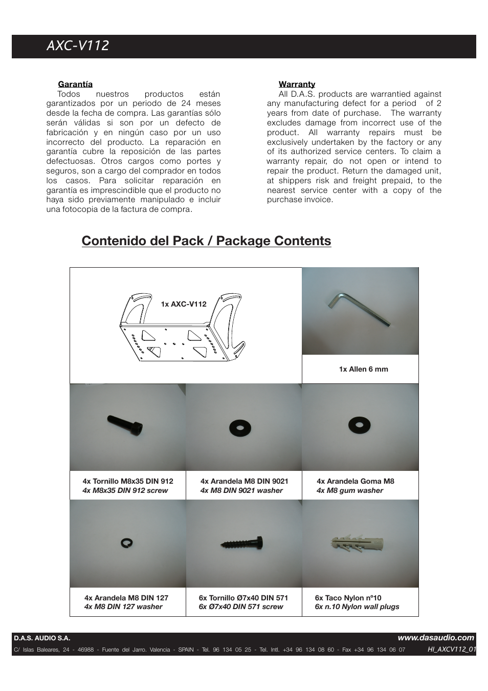 D.A.S. Audio AXC-V112 User Manual | Page 2 / 2