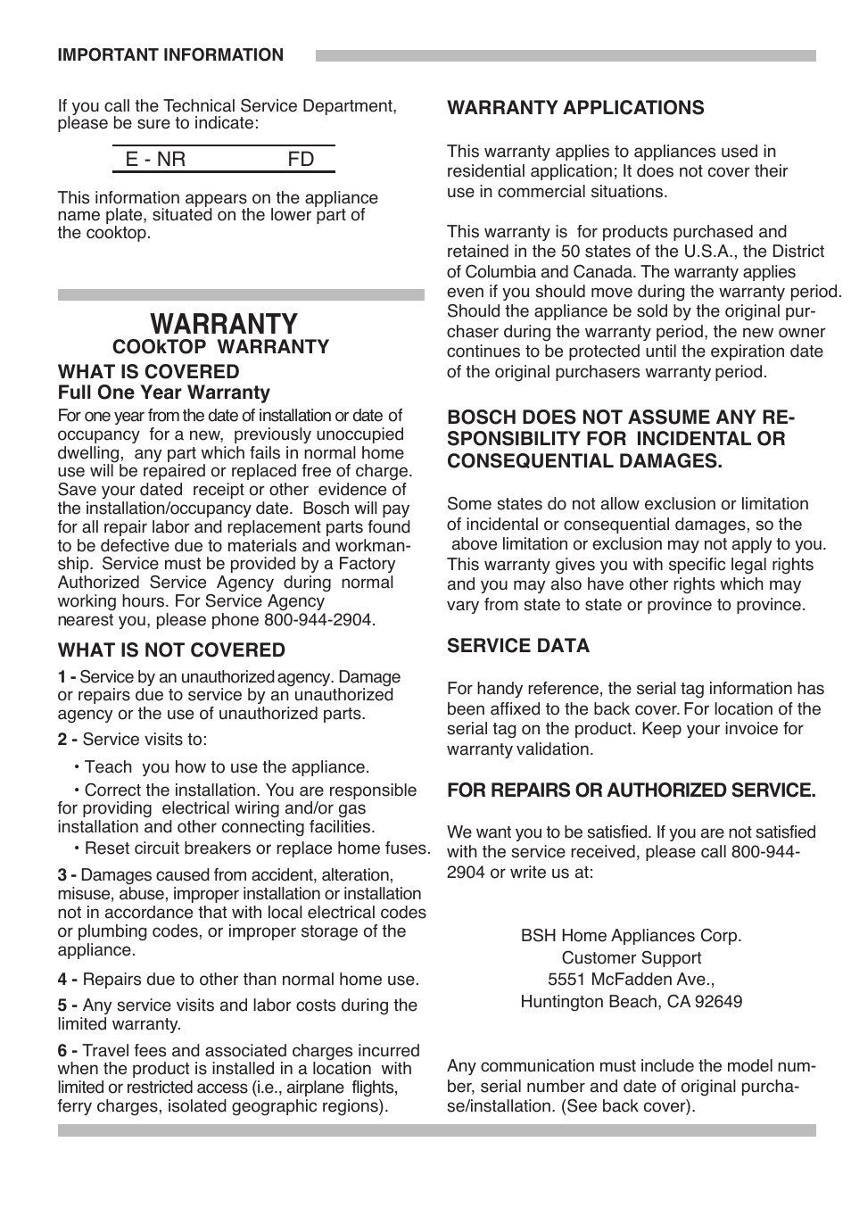 Warranty | Bosch 9000095597 B User Manual | Page 22 / 64