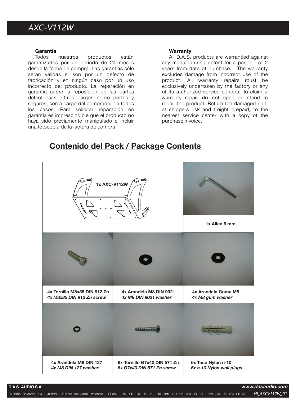 D.A.S. Audio AXC-V112W User Manual | Page 2 / 2