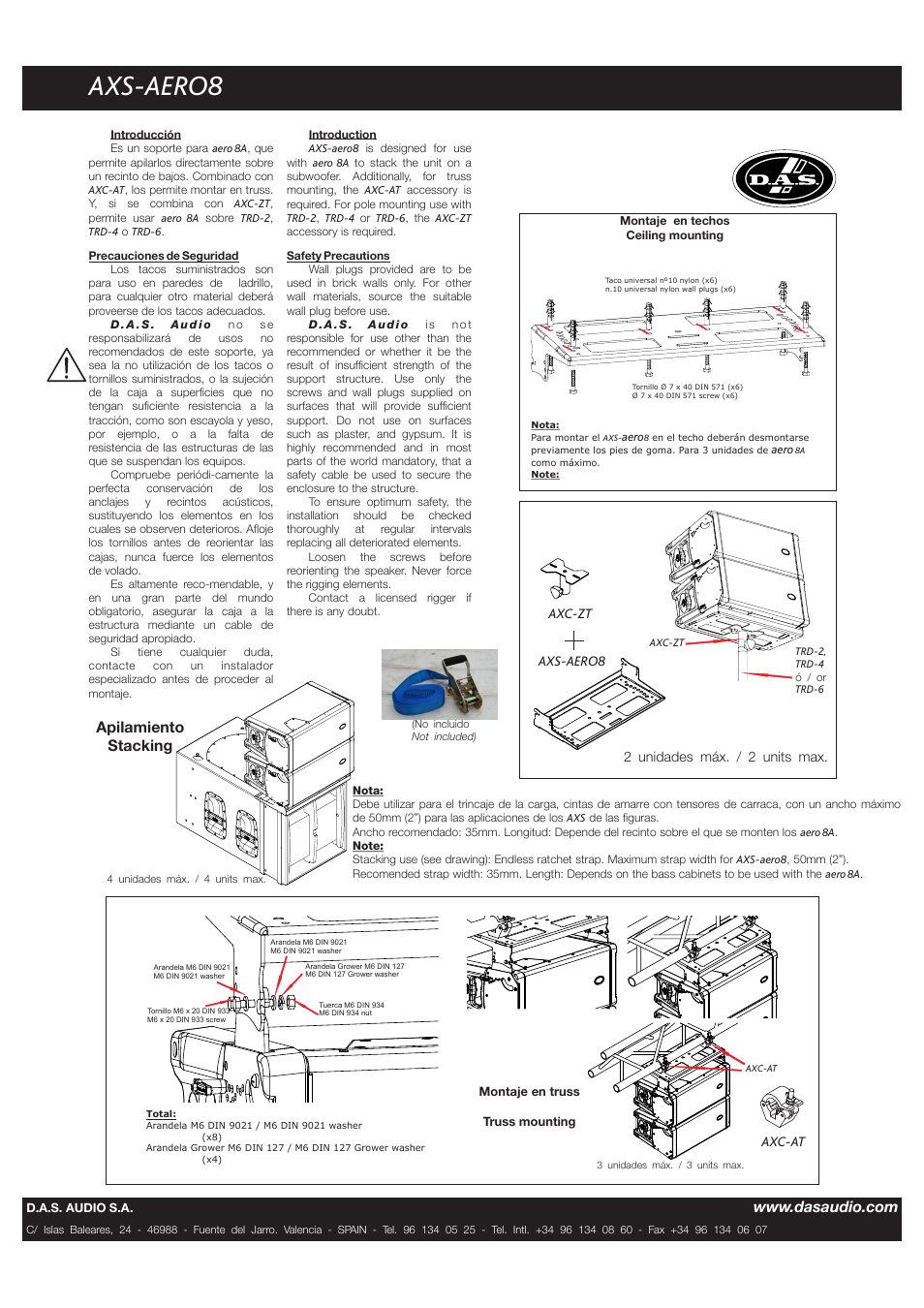 D.A.S. Audio AXS-AERO8 User Manual | 2 pages