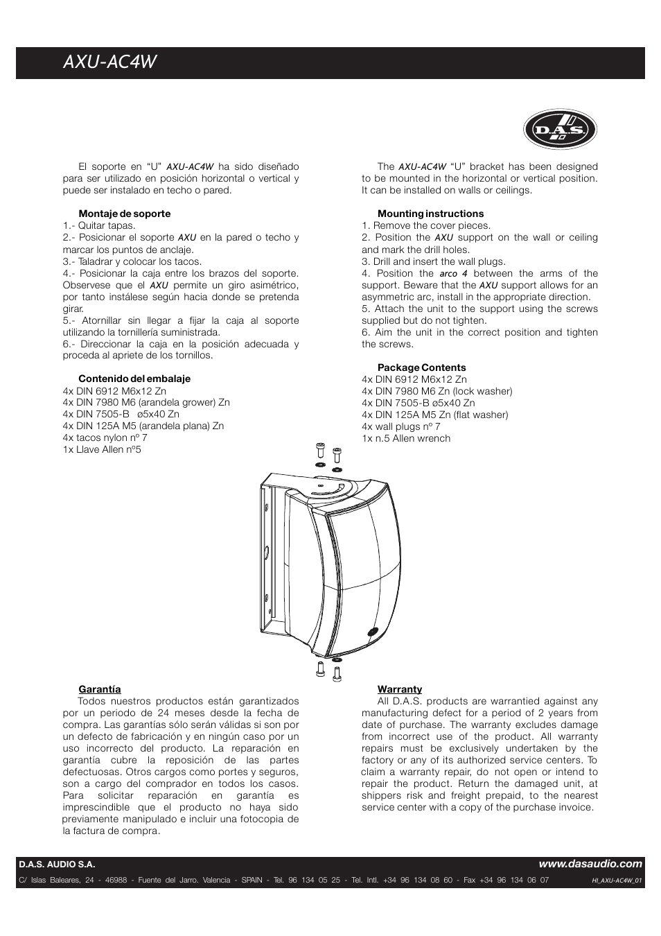 D.A.S. Audio AXU-AC4W User Manual | 1 page