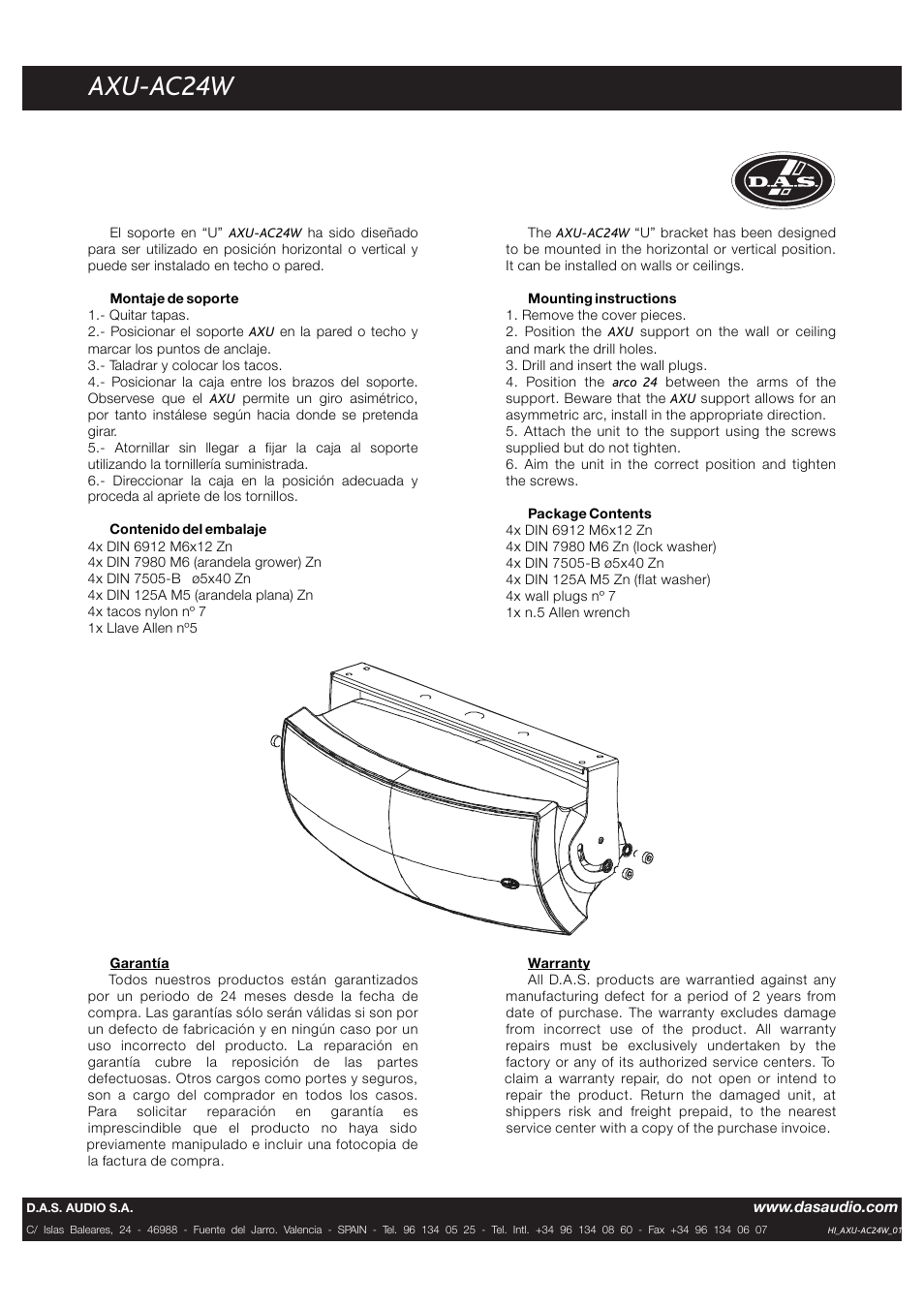 D.A.S. Audio AXU-AC24W User Manual | 1 page