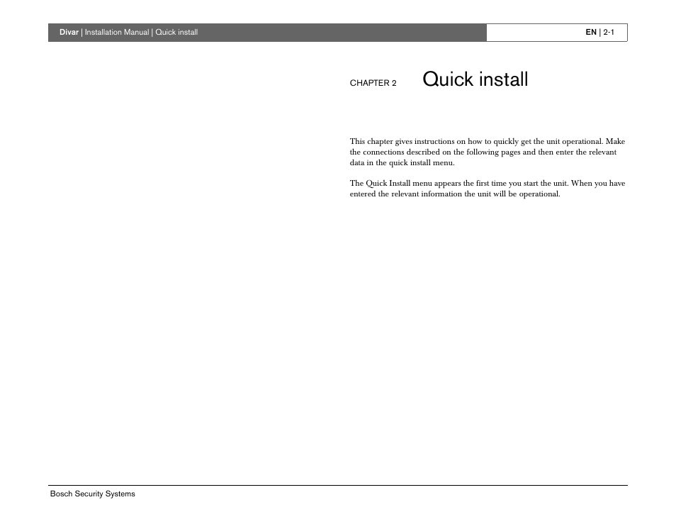 Quick install | Bosch Divar -Digital Versatile Recorder User Manual | Page 13 / 80