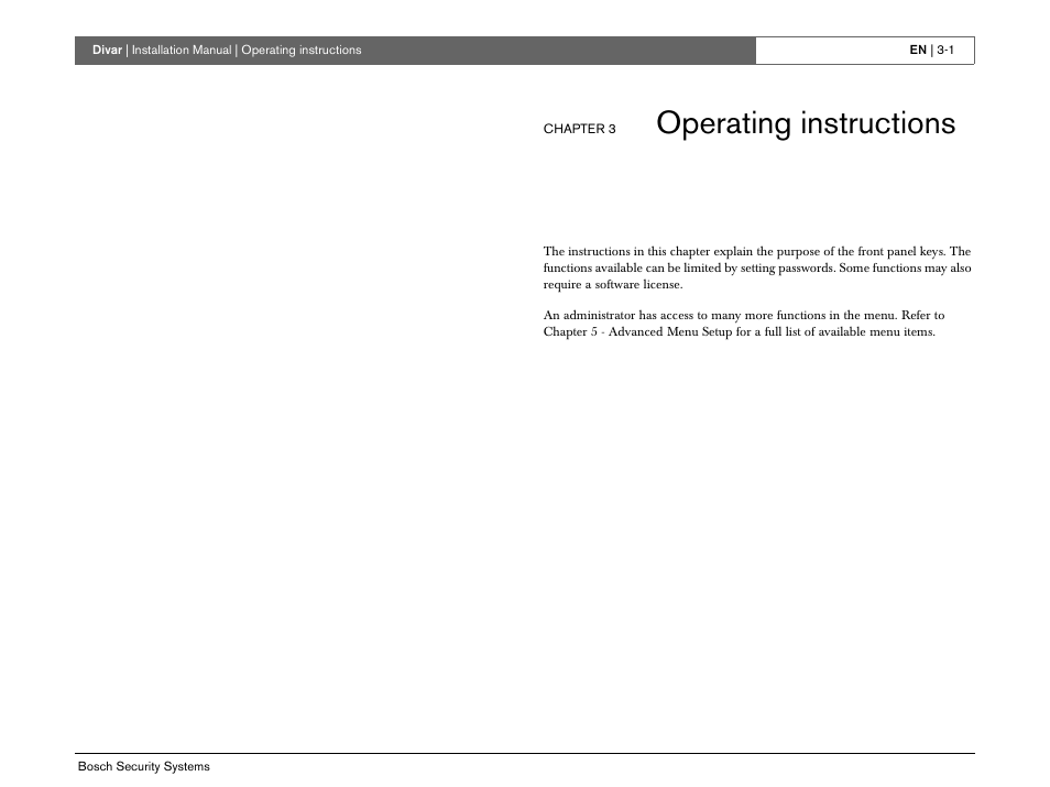 Operating instructions | Bosch Divar -Digital Versatile Recorder User Manual | Page 19 / 80
