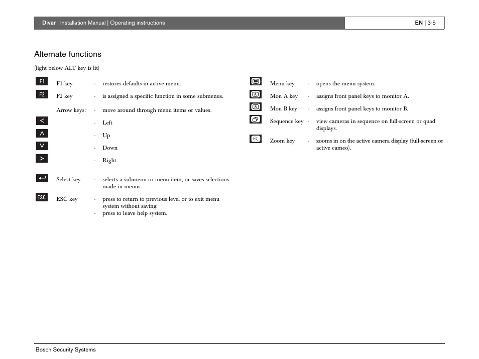 Alternate functions | Bosch Divar -Digital Versatile Recorder User Manual | Page 23 / 80