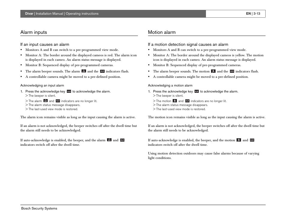 Alarm inputs, Motion alarm | Bosch Divar -Digital Versatile Recorder User Manual | Page 31 / 80