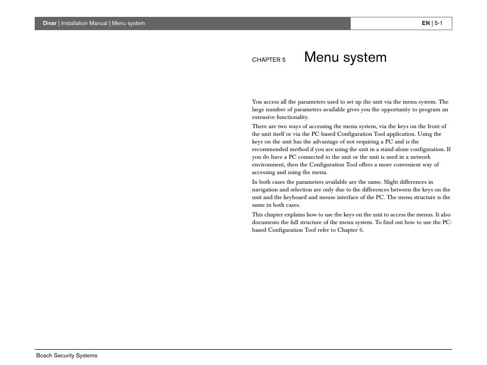 Menu system | Bosch Divar -Digital Versatile Recorder User Manual | Page 43 / 80