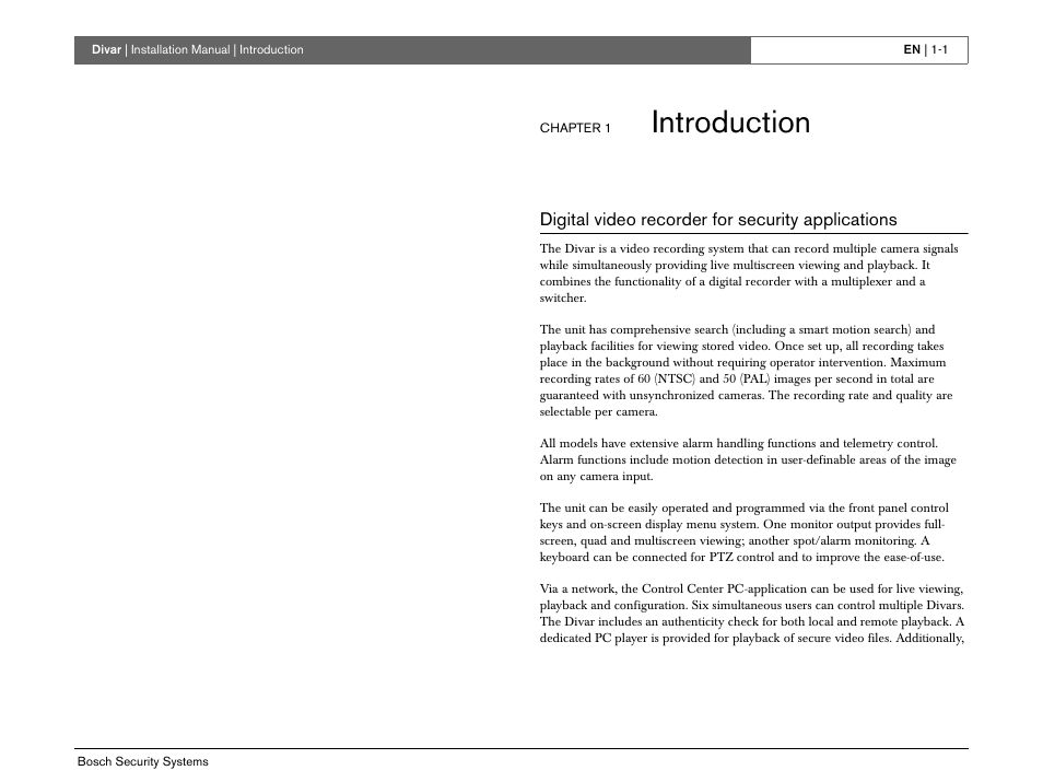 Introduction | Bosch Divar -Digital Versatile Recorder User Manual | Page 9 / 80