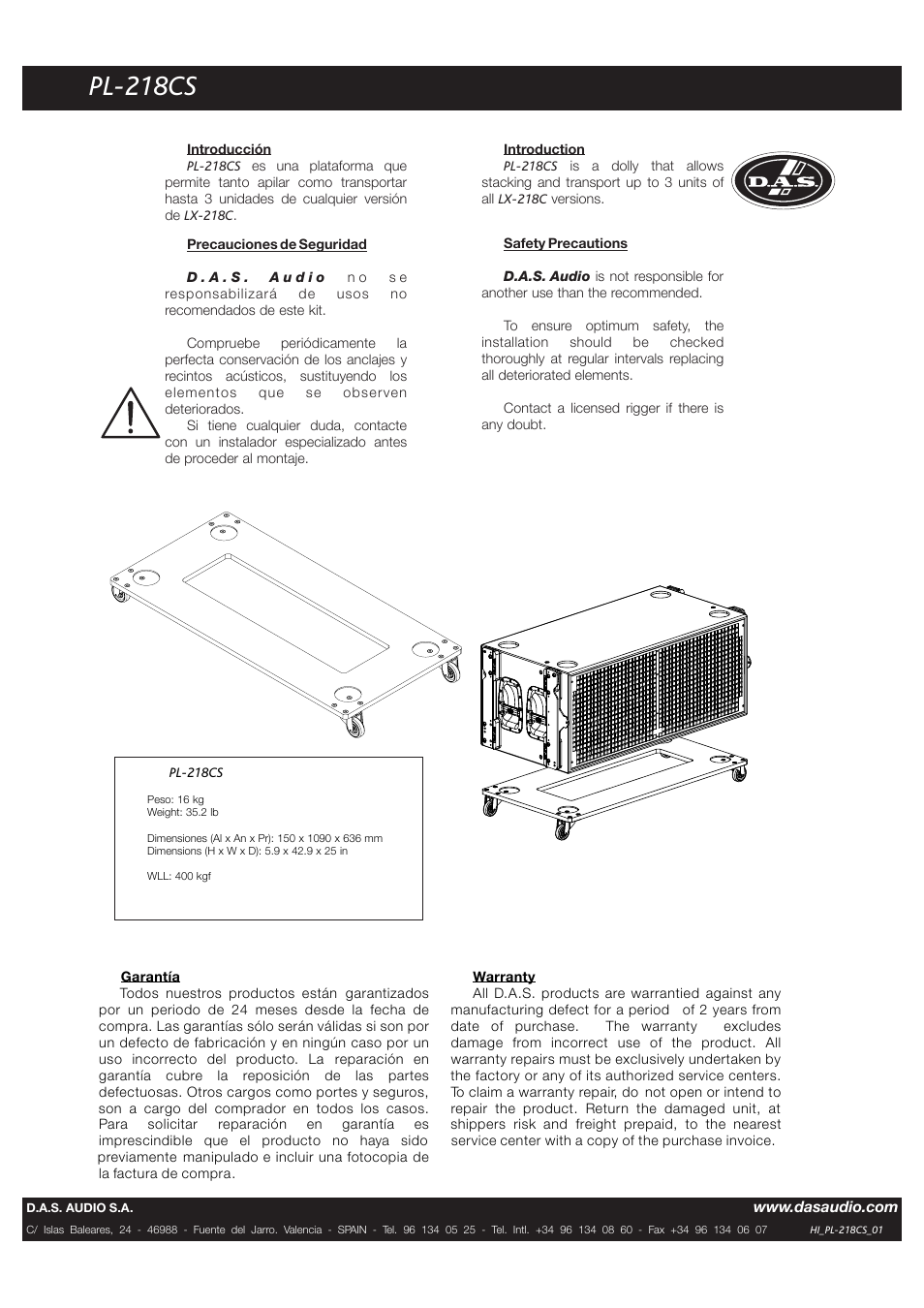 D.A.S. Audio PL-218CS User Manual | 1 page