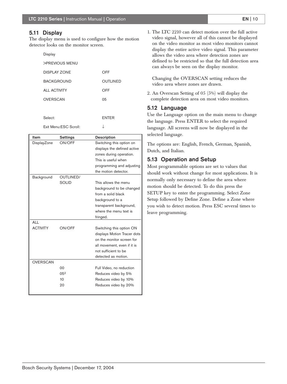 11 display, 12 language, 13 operation and setup | Bosch LTC 2210 User Manual | Page 10 / 12