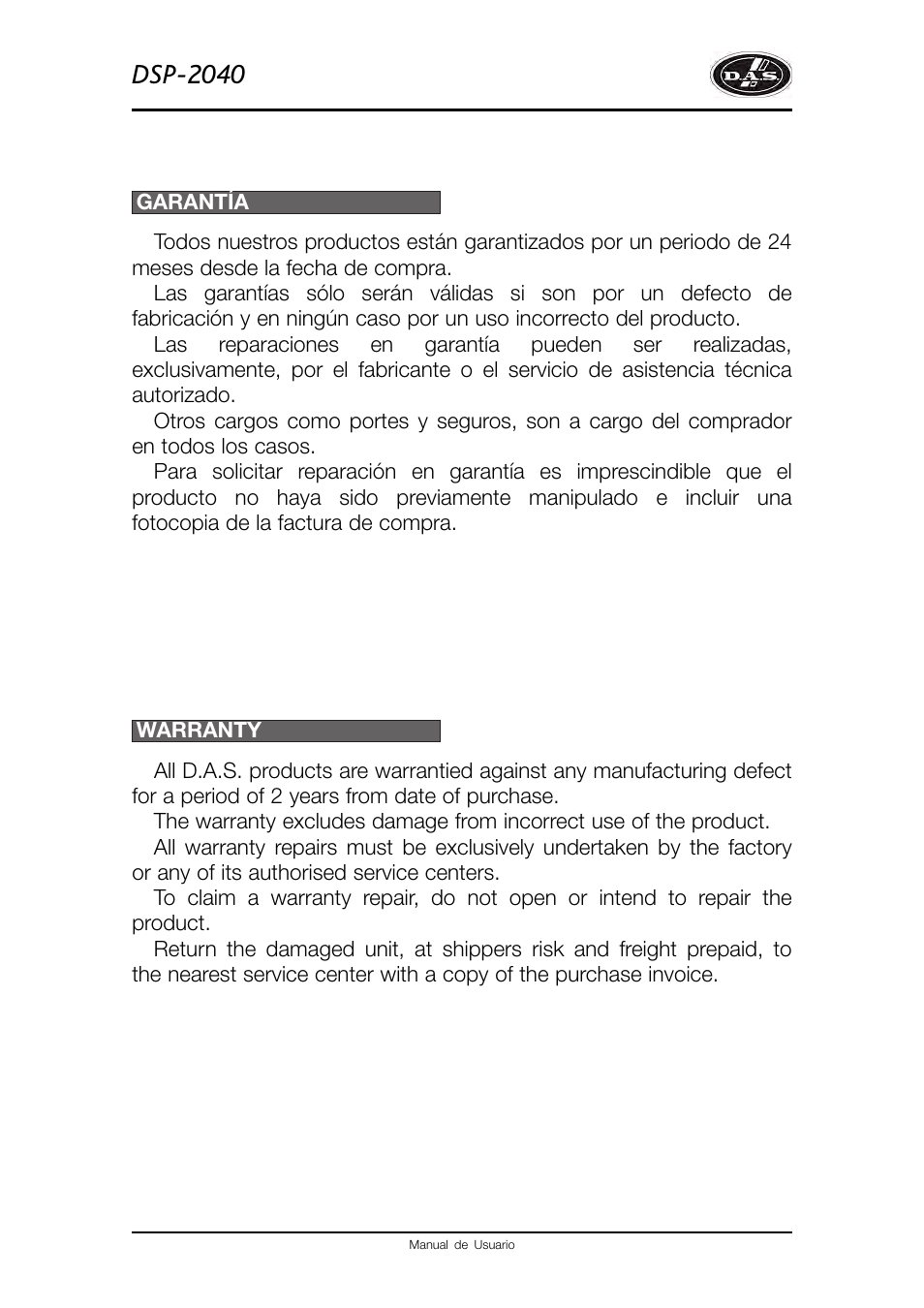 Dsp-2040 | D.A.S. Audio DSP2040 User Manual | Page 4 / 32