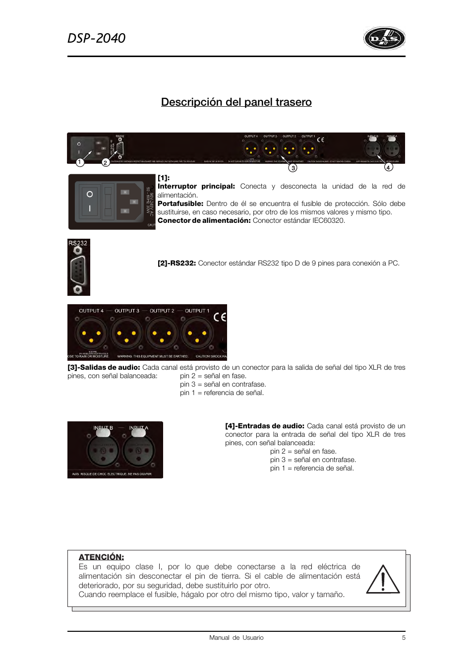 Dsp-2040, Descripción del panel trasero | D.A.S. Audio DSP2040 User Manual | Page 9 / 32