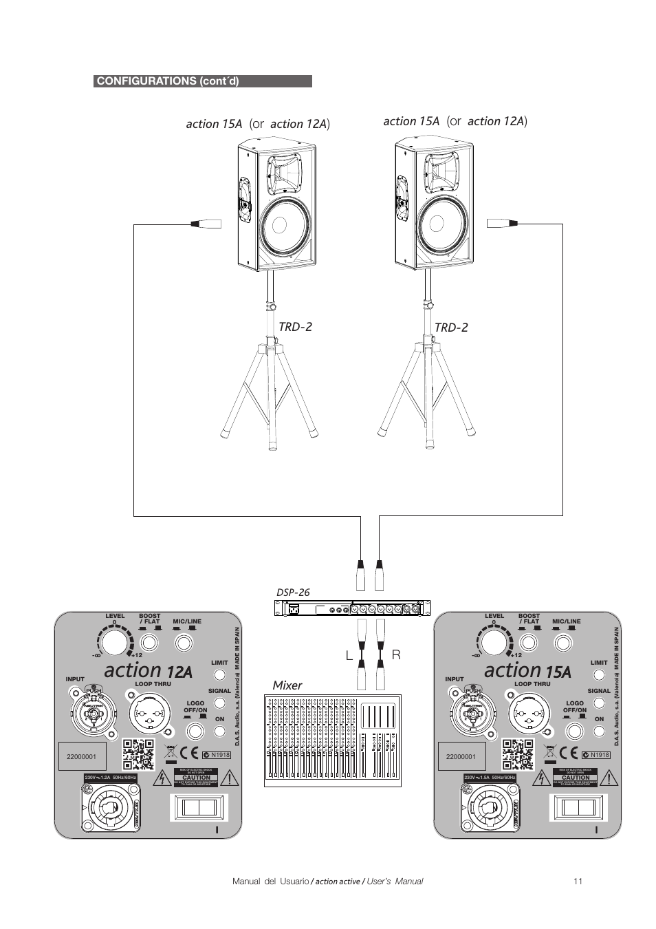 Action, Configurations (cont´d), Dsp-26 | Inputs a b | D.A.S. Audio Action Series User Manual | Page 11 / 26