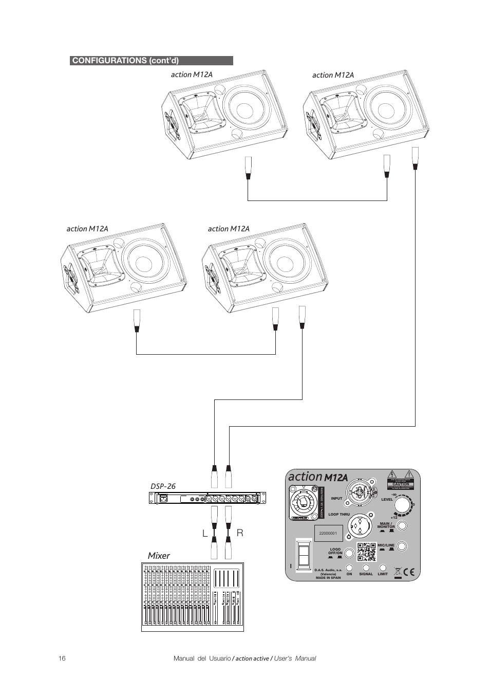 Action, Mixer l r, M12a | Dsp-26, Inputs a b | D.A.S. Audio Action Series User Manual | Page 16 / 26