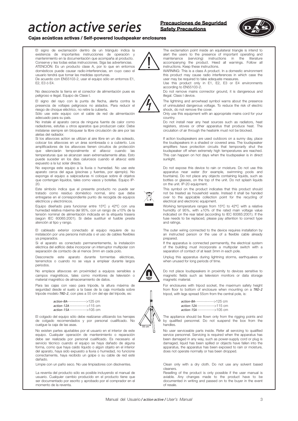 Action active series, Precauciones de seguridad safety precautions | D.A.S. Audio Action Series User Manual | Page 3 / 26