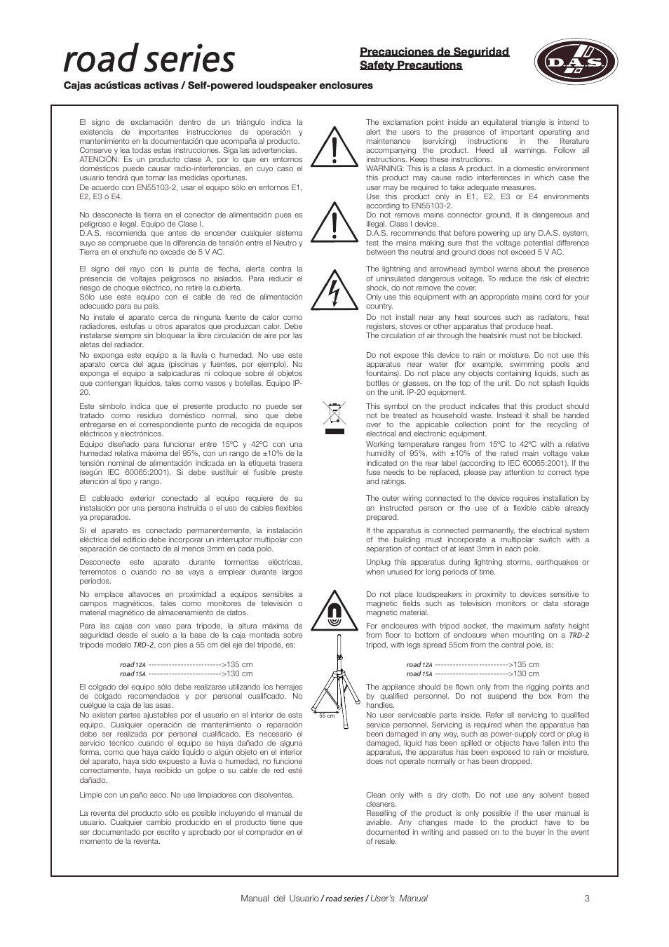 Road series, Precauciones de seguridad safety precautions | D.A.S. Audio Road Series User Manual | Page 3 / 14