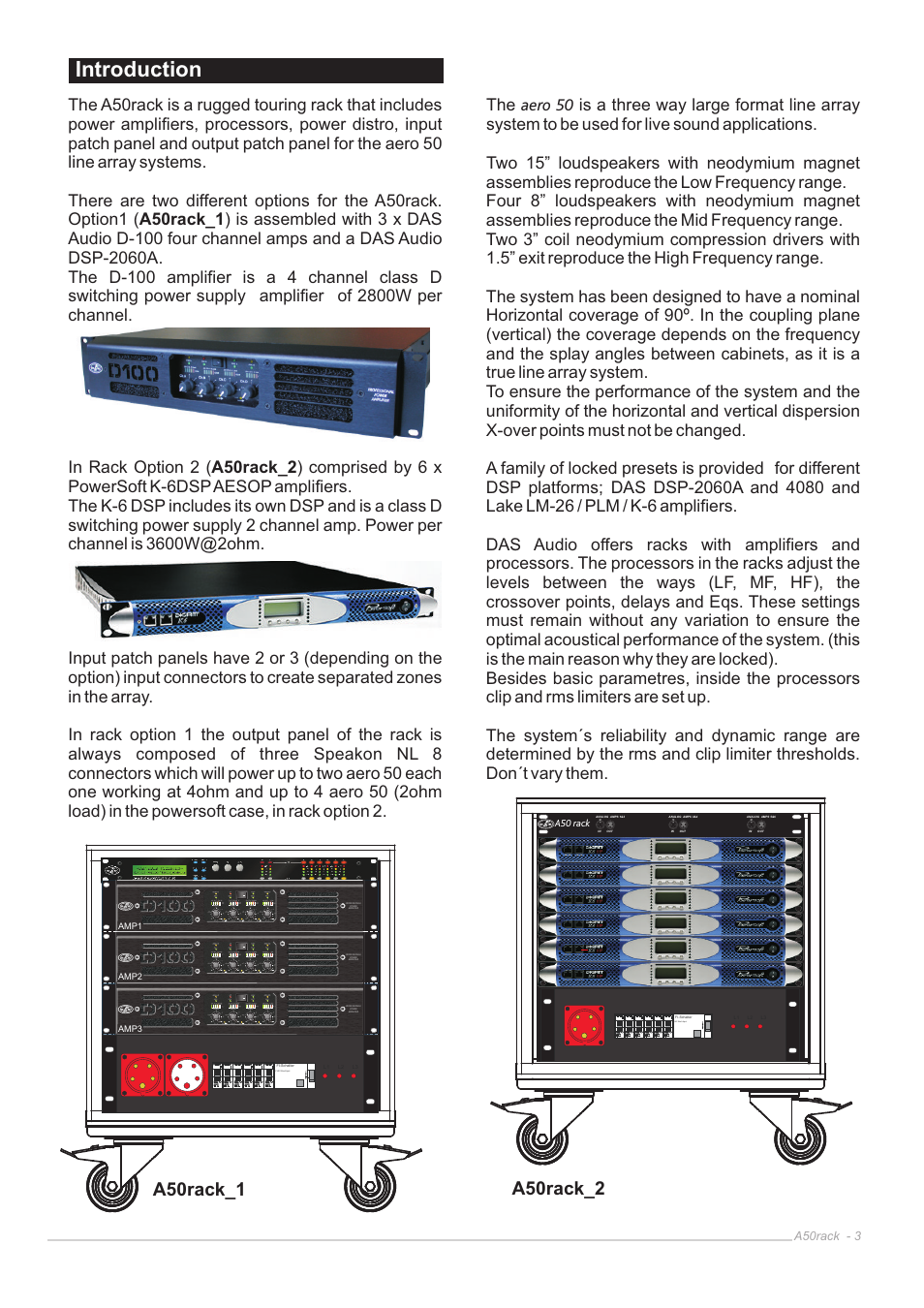 Power distro, Introduction | D.A.S. Audio Aero 50 Rack User Manual | Page 3 / 19