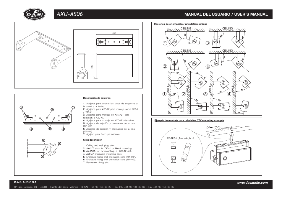 Axu-a506, Manual del usuario / user’s manual | D.A.S. Audio AXU-A506 User Manual | Page 2 / 2