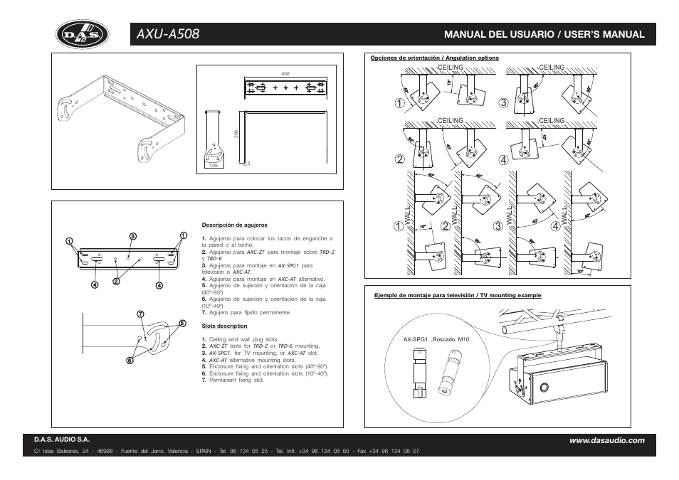Axu-a508, Manual del usuario / user’s manual | D.A.S. Audio AXU-A508 User Manual | Page 2 / 2