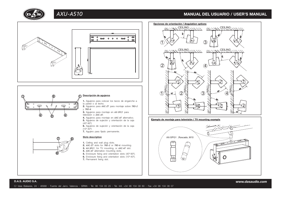 Axu-a510, Manual del usuario / user’s manual | D.A.S. Audio AXU-A510 User Manual | Page 2 / 2