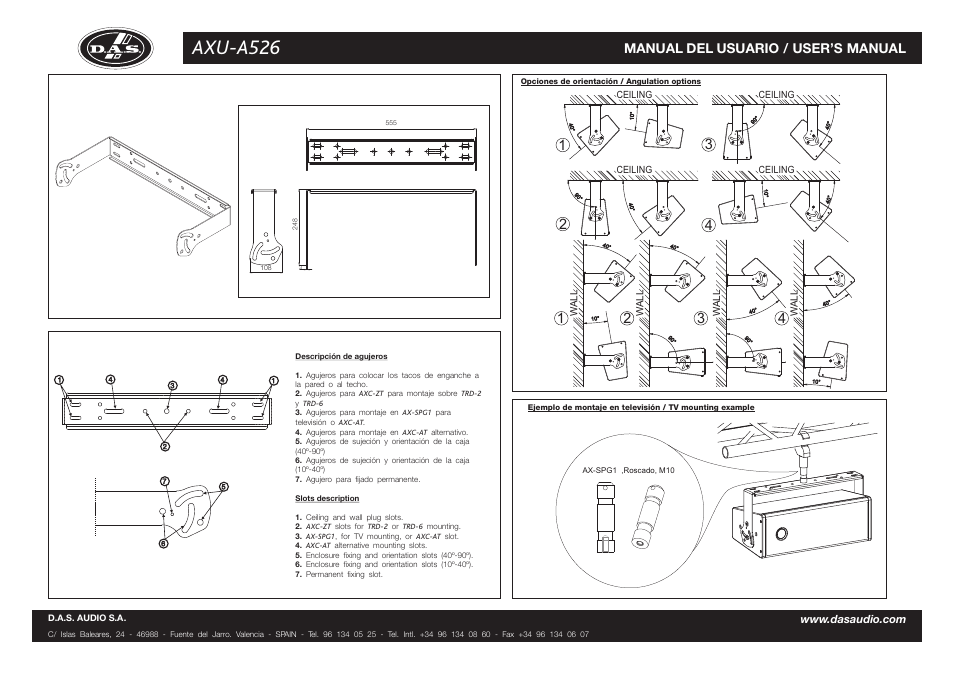 Axu-a526, Manual del usuario / user’s manual | D.A.S. Audio AXU-A526 User Manual | Page 2 / 2