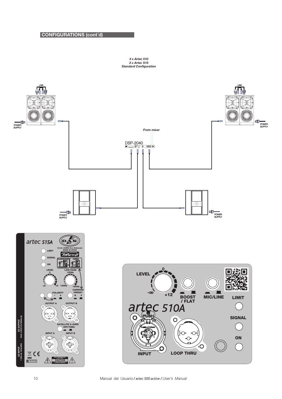 510a, Artec, S15a | Configurations (cont´d), Dsp-2040 | D.A.S. Audio Artec 500 Series User Manual | Page 10 / 19