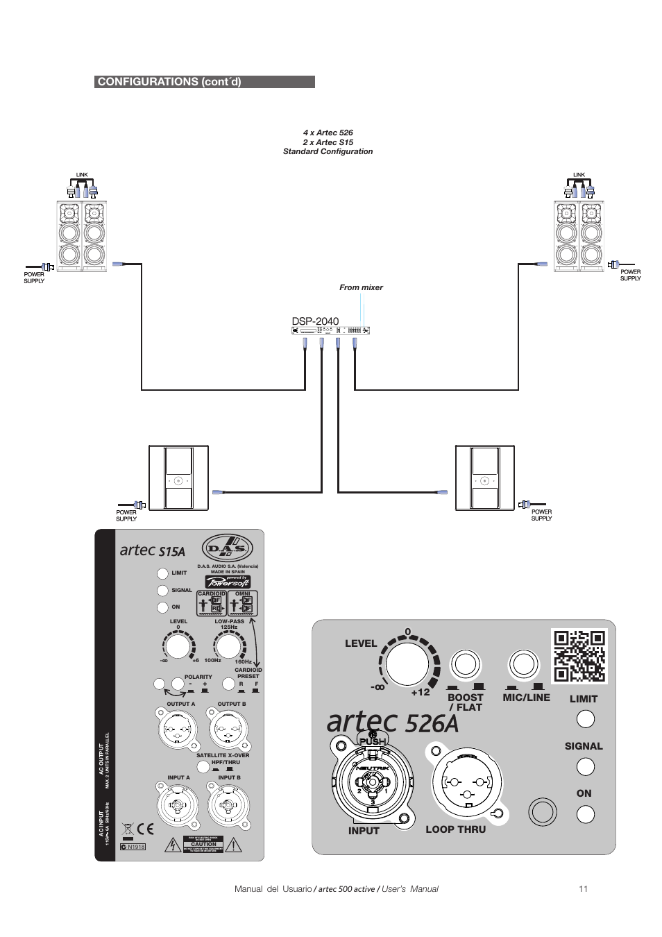 526a, Artec, S15a | Configurations (cont´d), Dsp-2040 | D.A.S. Audio Artec 500 Series User Manual | Page 11 / 19