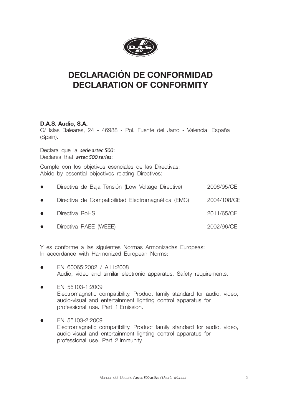 D.A.S. Audio Artec 500 Series User Manual | Page 5 / 19