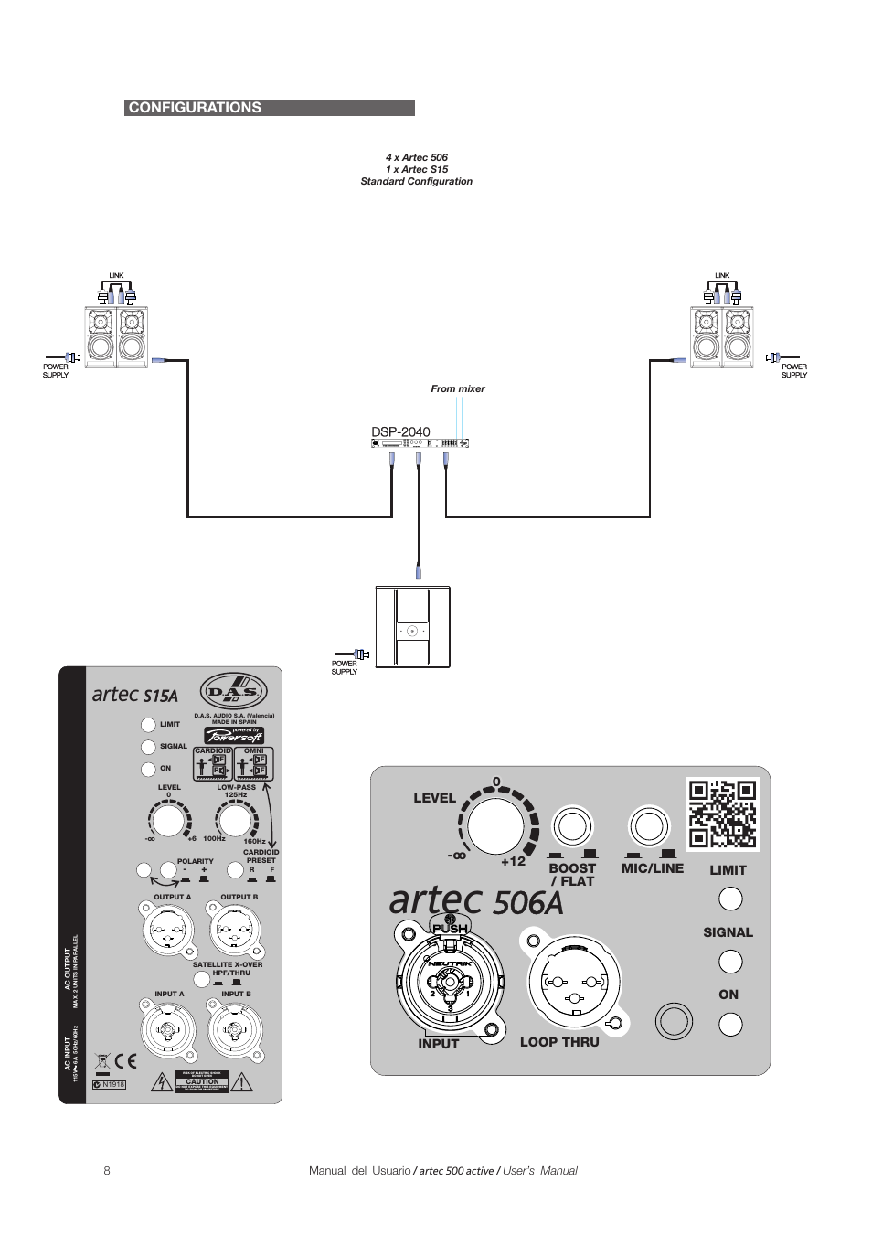 506a, Artec, S15a | Configurations, Dsp-2040 | D.A.S. Audio Artec 500 Series User Manual | Page 8 / 19