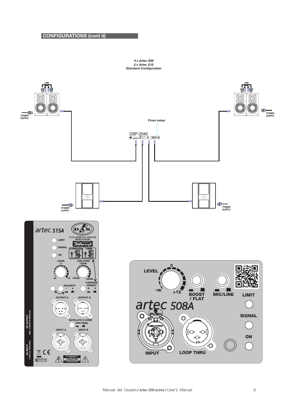 508a, Artec, S15a | Configurations (cont´d), Dsp-2040 | D.A.S. Audio Artec 500 Series User Manual | Page 9 / 19