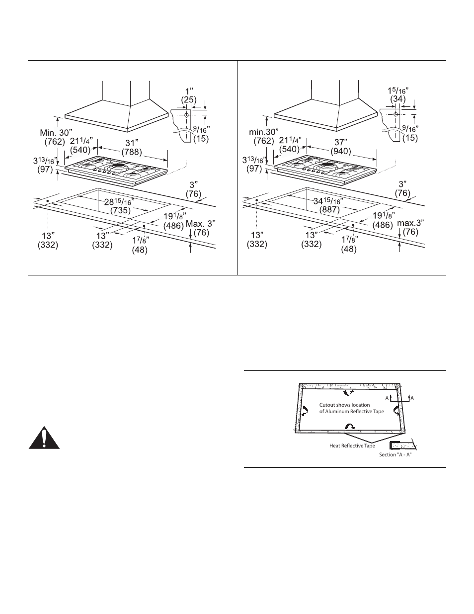 Countertop requirements, Figure 2: cutout dimensions, Mounting requirements | Ventilation recommendations, Installation procedure, Prepare the countertop, Seal the cooktop with foam tape | Bosch NGM User Manual | Page 6 / 32