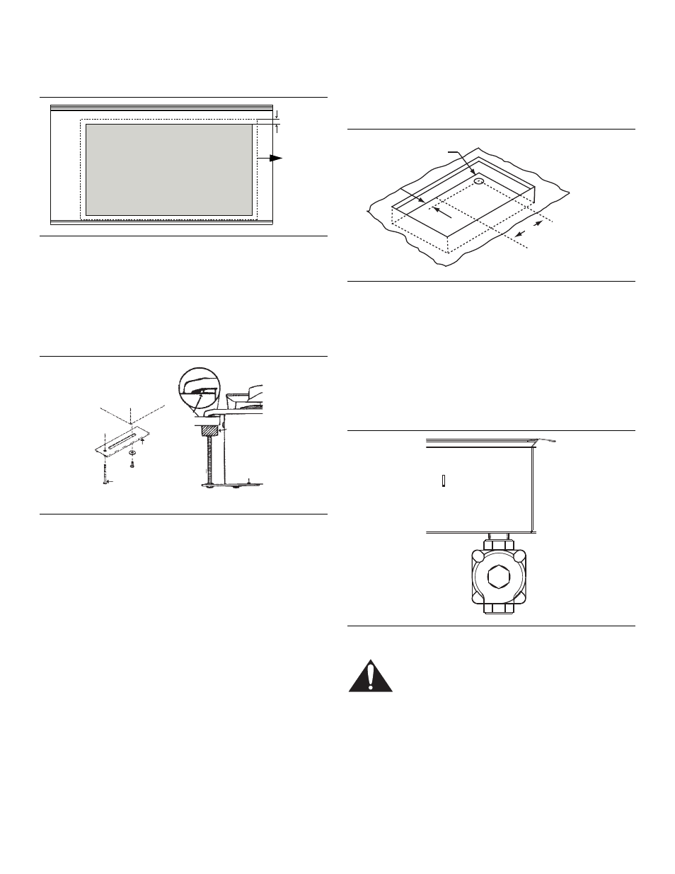 Figure 4: counter cutout - foam tape placement, Install the cooktop, Figure 5: attaching hold-down brackets | Note, Connect gas supply, Figure 6: rough-in box area, Figure 7: pressure regulator, Caution | Bosch NGM User Manual | Page 7 / 32