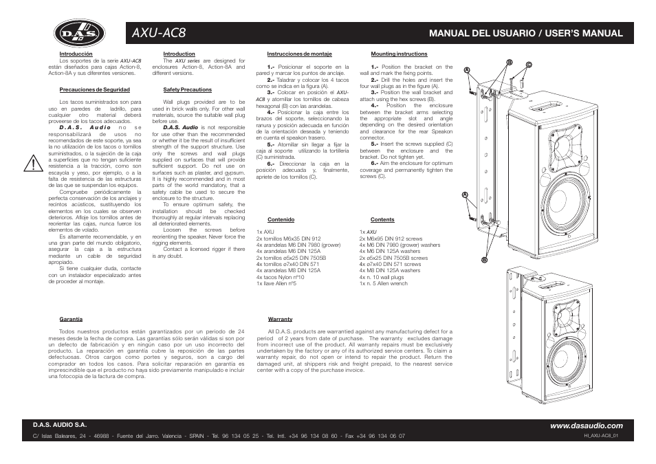 D.A.S. Audio AXU-AC8 User Manual | 2 pages