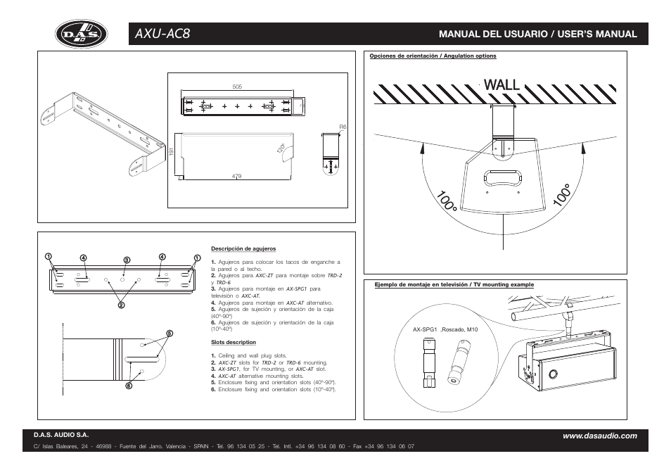 Axu-ac8, Wall, Manual del usuario / user’s manual | D.A.S. Audio AXU-AC8 User Manual | Page 2 / 2