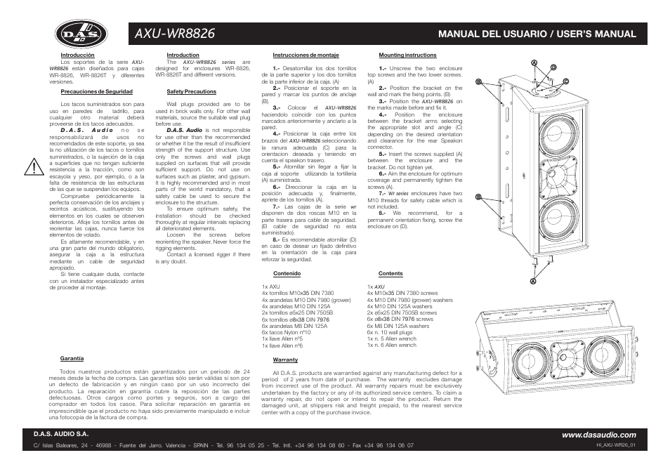 D.A.S. Audio AXU-WR8826 User Manual | 2 pages