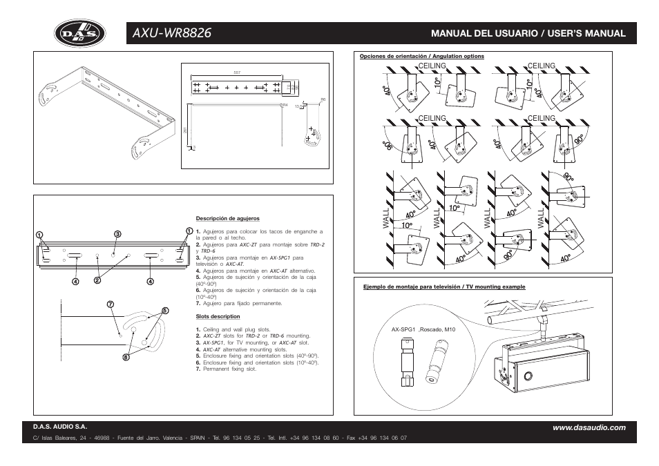 Axu-wr8826, Manual del usuario / user’s manual | D.A.S. Audio AXU-WR8826 User Manual | Page 2 / 2