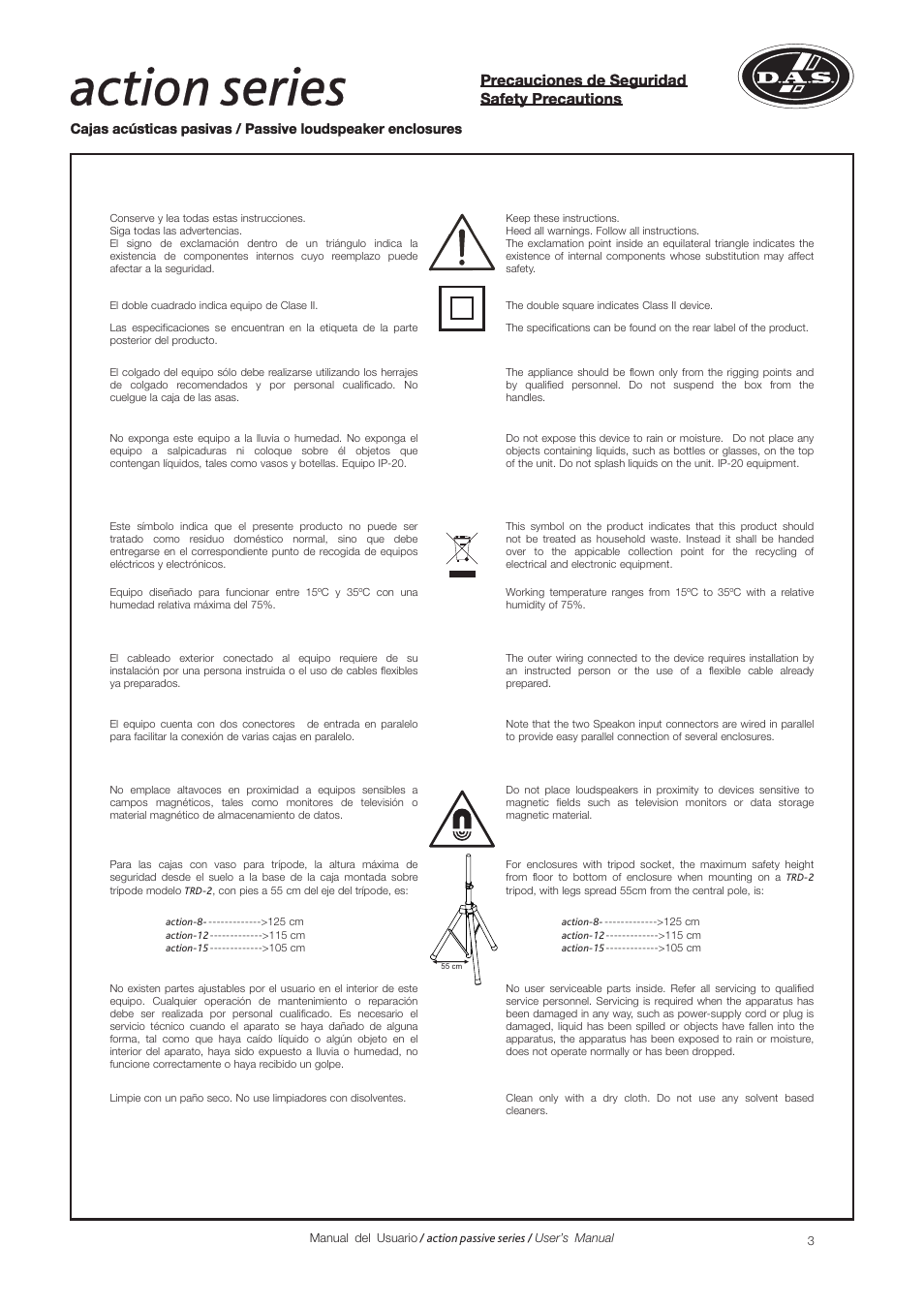 Action series, Precauciones de seguridad safety precautions | D.A.S. Audio Action Series User Manual | Page 3 / 19