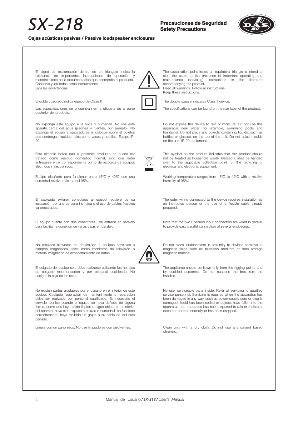 Sx-218 | D.A.S. Audio SX-218A User Manual | Page 4 / 17